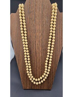 Vintage Double-Strand Cream Bead Necklace Gold-Tone Clasp Hong Kong READ